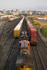 Image showing Railroad Yards Boxcars Cargo Containers Train Tracks Downtown Ta