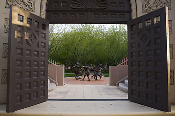 Image showing Circle of Peace Group Bronze Scupture Figures Park Phoenix Arizo