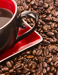 Image showing Dark Brown Roasted Coffee Seeds Beans Food Drink Ingredient Cup