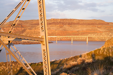 Image showing Bridge Over Touchet River Palouse Regoin Eastern Washington Hill