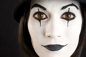 Image showing Female in White Face Playing a Clown or Mime Close Up Portrait