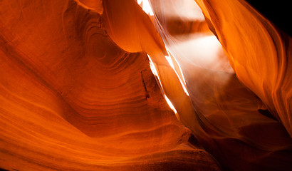 Image showing Sunlight Beams Through Crevass Sandstone Rock Antelope Slot Cany