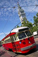 Image showing Bright Colored Trolley Train In San Francisco Cable Car Transpor