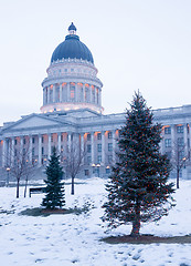 Image showing Winter Deep Freeze Sunrise Landscape Utah State Capital Christma