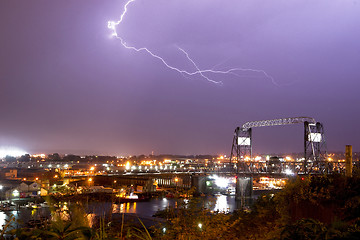 Image showing Electrical Storm Lightning Strikes Bolts Murray Morgan Bridge Wa