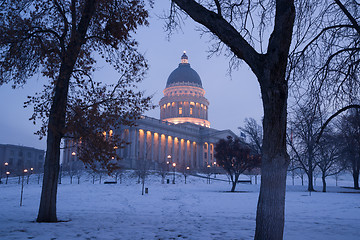 Image showing Winter Deep Freeze Sunrise Landscape Utah State Capital Architec