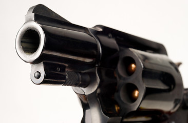 Image showing 38 Caliber Revolver Pistol Loaded Cylinder Gun Barrel Pointed