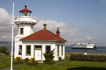 Image showing Washington State Coastal Lighthouse Nautical Beacon Ferry Boat T