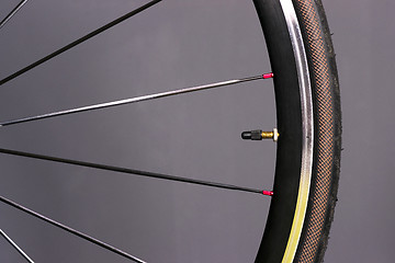 Image showing Bicycle Wheel Tire Mounted Bike Gear Spokes Metal Rubber