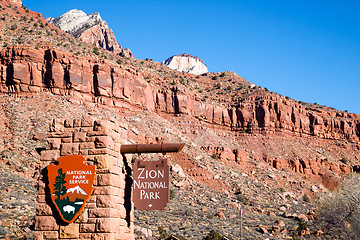 Image showing National Parks Service Entrance to Zion National Park Utah