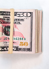 Image showing Folded Wad Fifty Dollar Bills American Money Cash Tender