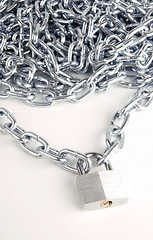 Image showing Link Chain Connected By Keyed Steel Locking Padlock on White