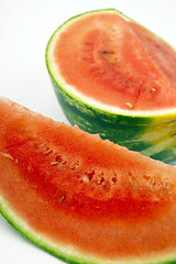 Image showing Fruit Food Red Watermelon Sliced Sitting on White Background 