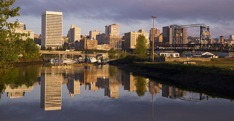 Image showing Buildings Viaduct Infrastructure Thea Foss Waterway Tacoma Washi