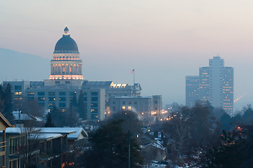 Image showing Winter Deep Freeze Sunset Landscape Downtown Utah Capital Archit