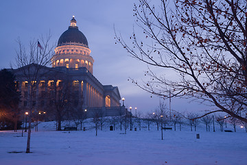 Image showing Winter Deep Freeze Sunrise Landscape Utah State Capital Architec