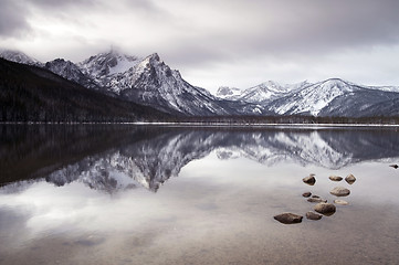 Image showing Sawtooth Mountain Lake Deep Winter Landscape Idaho National Recr