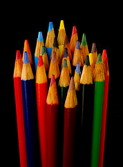 Image showing Art Supplies Color Pencils in A Group on Black