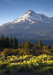 Image showing Dramatic Sunrise Light Hits Mount Shasta Cascade Range Californi