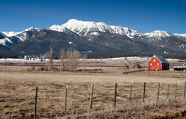 Image showing Red Barn Endures Mountain Winter Wallowa Whitman National Forest