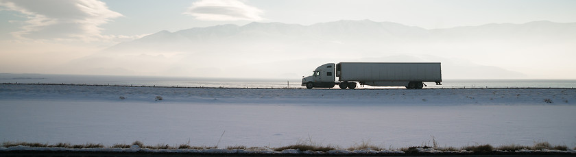 Image showing Long Haul Trucker White Light Polution Salt Flats Utah Highway