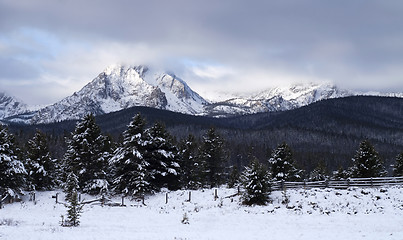 Image showing Sawtooth Mountain Range Deep Winter Landscape Idaho National Rec