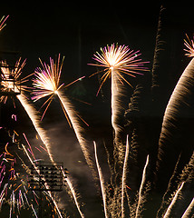 Image showing Fireworks Celebration Over Stadium Independence Day July Forth