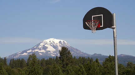 Image showing Basketball Hoop Backboard Mountain Background Mt Adams Cascade R