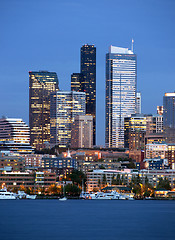 Image showing Seattle Skyline Downtown Office Buildings Nautical Transportatio