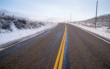 Image showing Snake River Valley Road Ranch Snow Falls Rural Farm Landscape