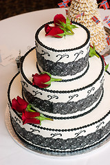 Image showing Wedding Cake Three Tiered Rose Covered Sweet Baked Treat