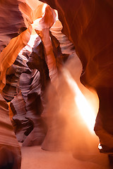 Image showing Sunlight Beams Through Crevass Sandstone Rock Antelope Slot Cany