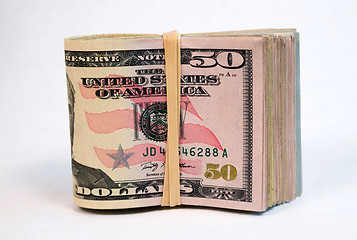 Image showing Folded Wad Fifty Dollar Bills American Money Cash Tender