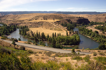 Image showing Rural Scene Highway River Dry Desert Hillside Landscape Washingt