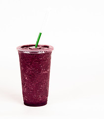 Image showing Purple Pomegranite Iced Blended Food Fruit Smoothie White Backgr