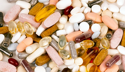 Image showing Vitamin Supplement Pills Capsules Pile Group Treatment Medicatio