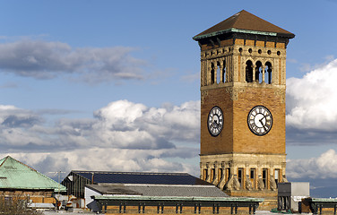 Image showing Old Tacoma City Hall Brick Building Architectural Clock Tower