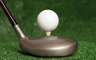 Image showing 5 Wood Sitting in Front of Teed Up Golf Ball
