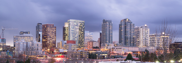 Image showing Bright Lights City Skyline Downtown Bellevue Washington United S