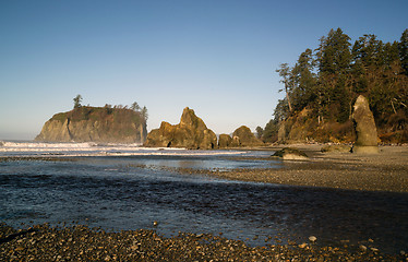 Image showing Pacific Ocean Coast Landscape Sea Surf Rugged Buttes Bluffs