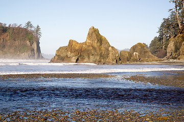 Image showing Pacific Ocean Coast Landscape Sea Surf Rugged Buttes Bluffs