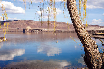 Image showing Horizontal Banner Columbia River Crossing Mountains Blue Sky Clo