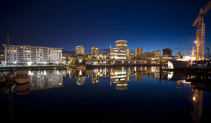 Image showing Sunset Thea Foss Waterway Downtown Tacoma Waterfront Skyline Wor