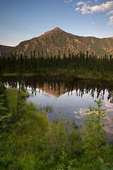 Image showing Alaska Territory Mountain Lake Marsh Vertical Banner Blue SKy