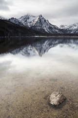 Image showing Sawtooth Mountain Lake Deep Winter Landscape Idaho National Recr