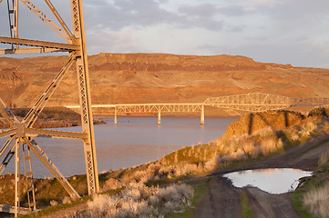 Image showing Bridge Over Touchet River Palouse Regoin Eastern Washington Hill