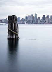 Image showing Waterfront Piers Dock Buildings Ferris Wheel Boats Seattle Ellio