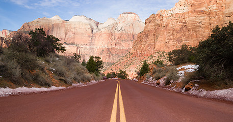 Image showing Road Through High Mountain Buttes Zion National Park Desert Sout