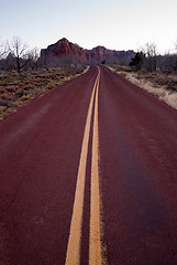 Image showing Road Sunrise High Mountain Buttes Zion National Park Desert Sout