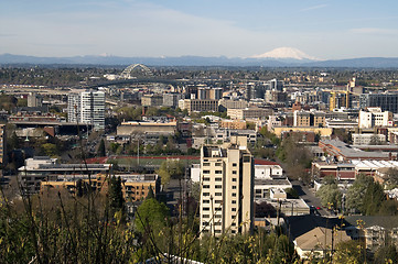 Image showing Downtown Portland Buildings Structures Bridges Cascade Range Mt 